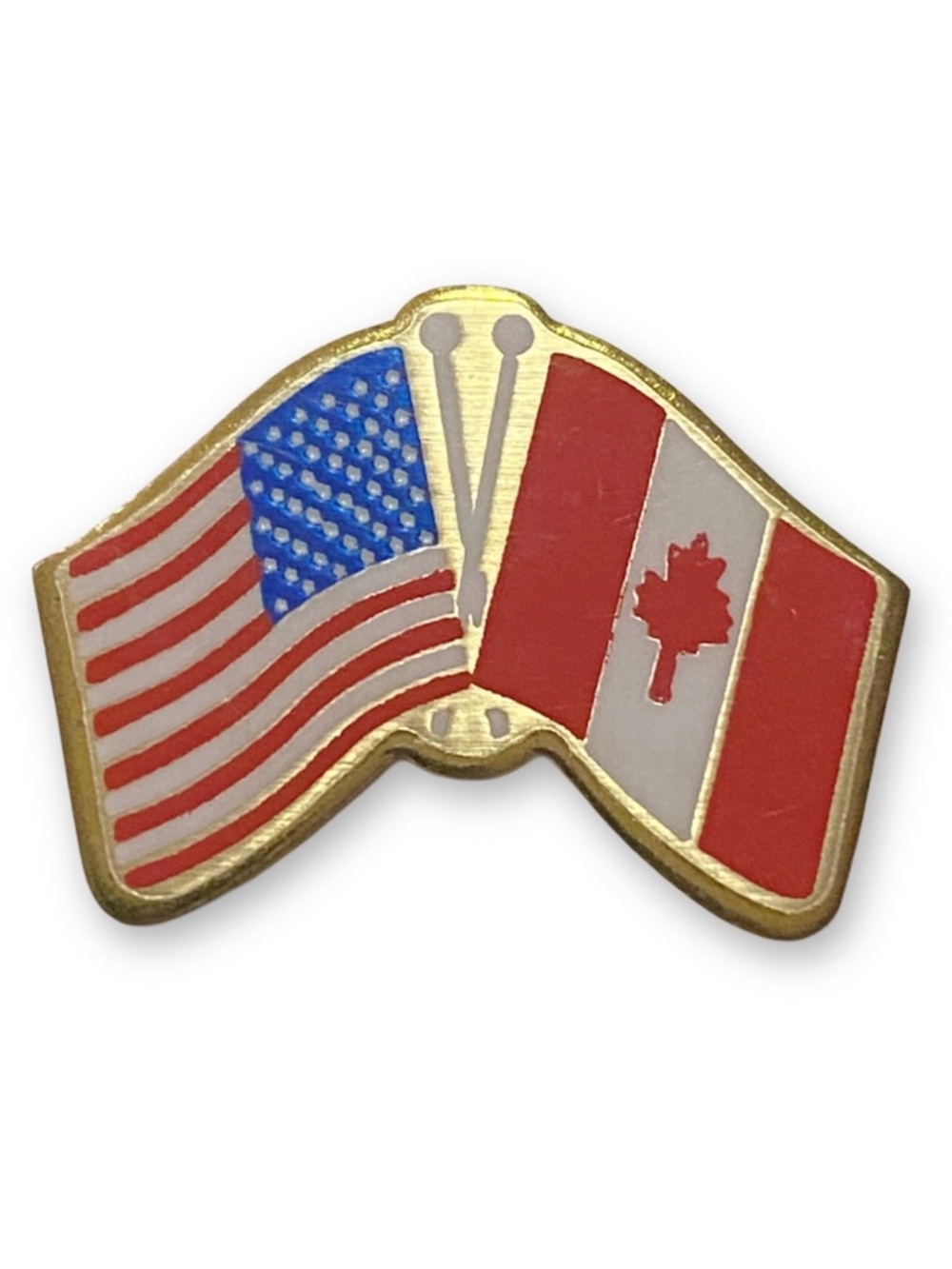 Union Made American Canadian Flags Vintage 1965 Enamel Metal Lapel Pin